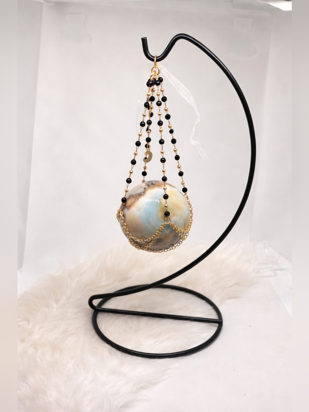 Amazonite Sphere, Crescent Moon Stand | Crystal Display Holder | Celestial Decor - Picture 3 of 4